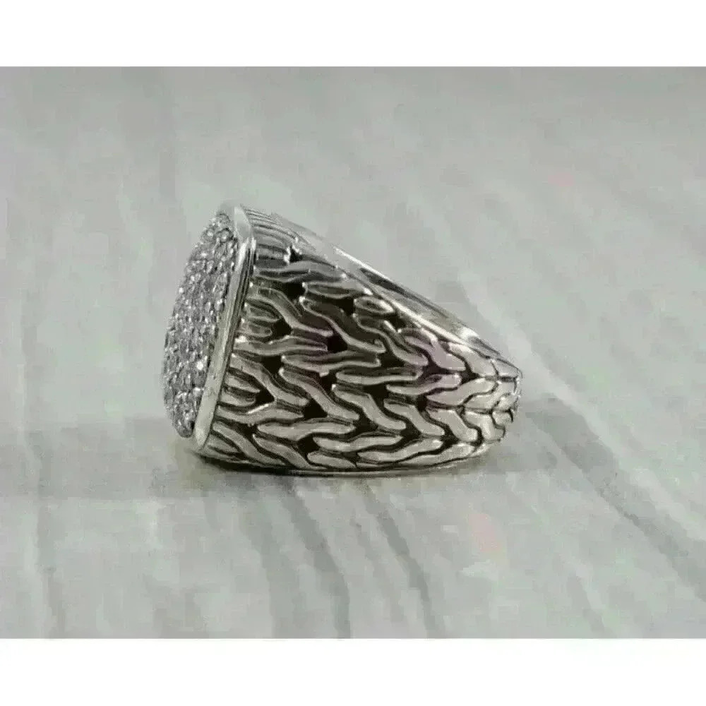 John Hardy Sterling Silver Classic Chain Signet Ring with Diamonds Size 8.75 - Picture 8 of 13